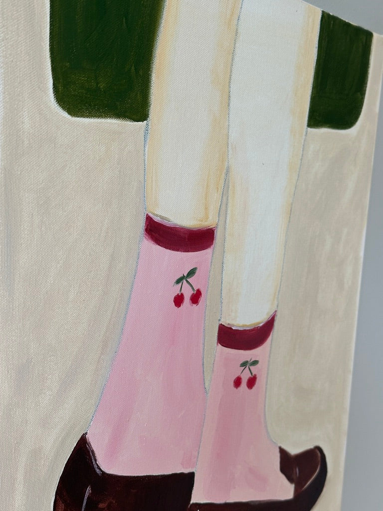 Cherry Socks, original, oil and pastel on canvas - Image 8