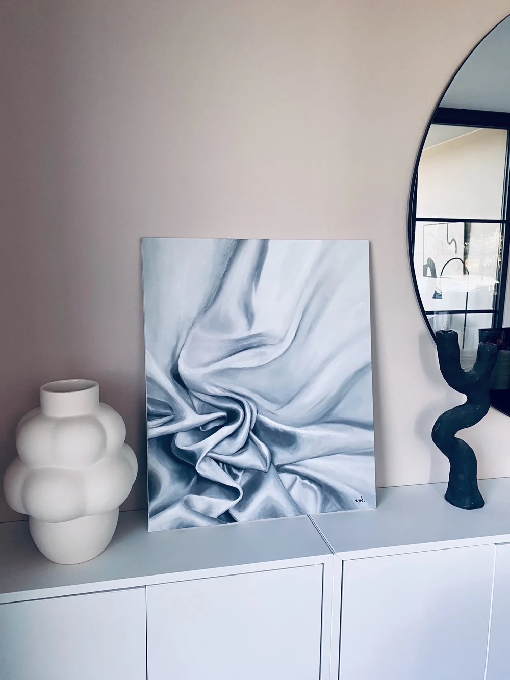 Grey fabric, original painting, oil on canvas